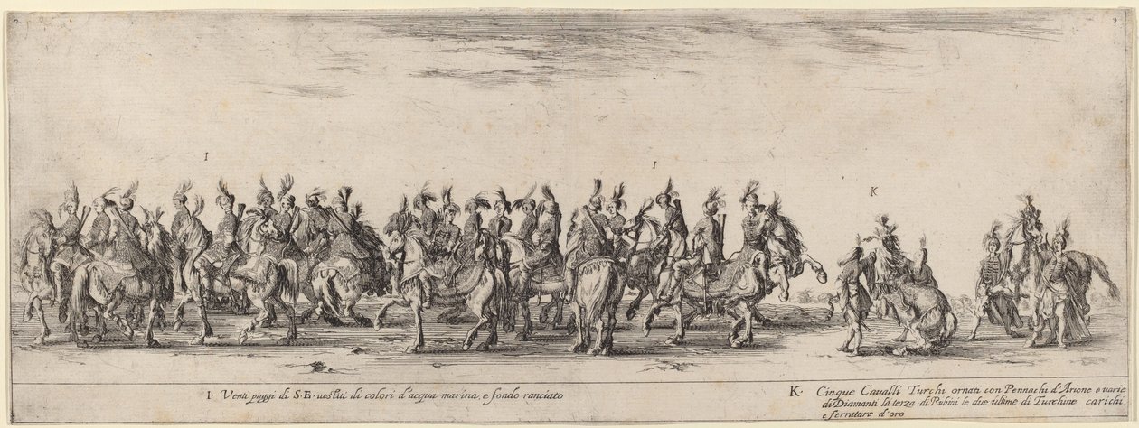 Vingt pages et cinq chevaux turcs, 1633 - Stefano della Bella