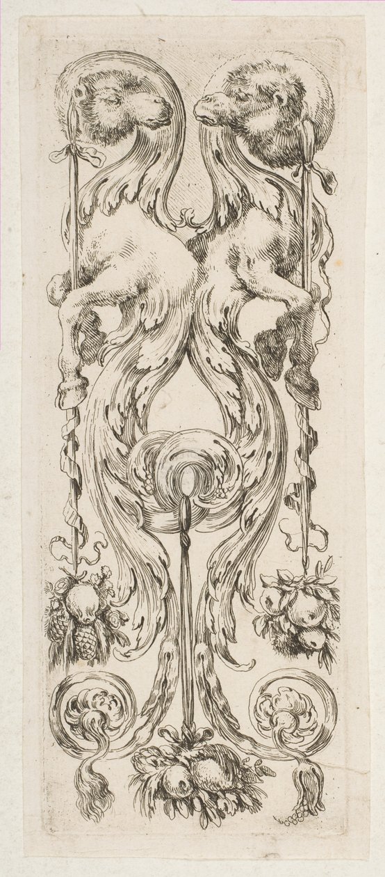 Deux têtes de chameaux face à face avec des corps se terminant en ornement, vers 1653 - Stefano della Bella