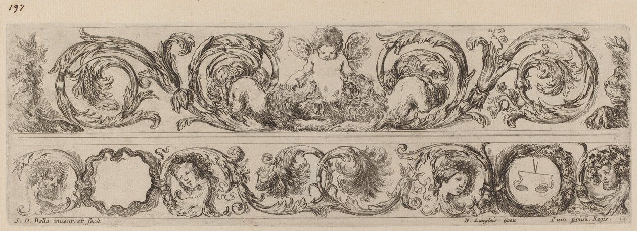 Deux bandes ornementales avec Cupidon et têtes des quatre saisons, probablement 1648 - Stefano della Bella
