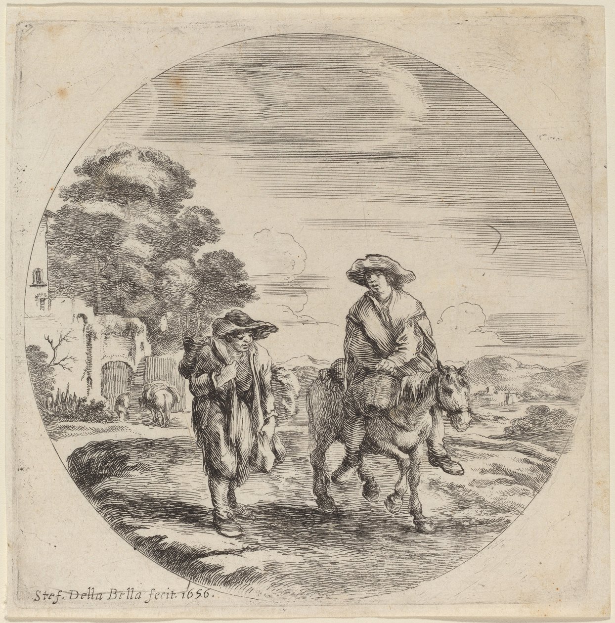 Deux paysans voyageant dans un paysage - Stefano della Bella