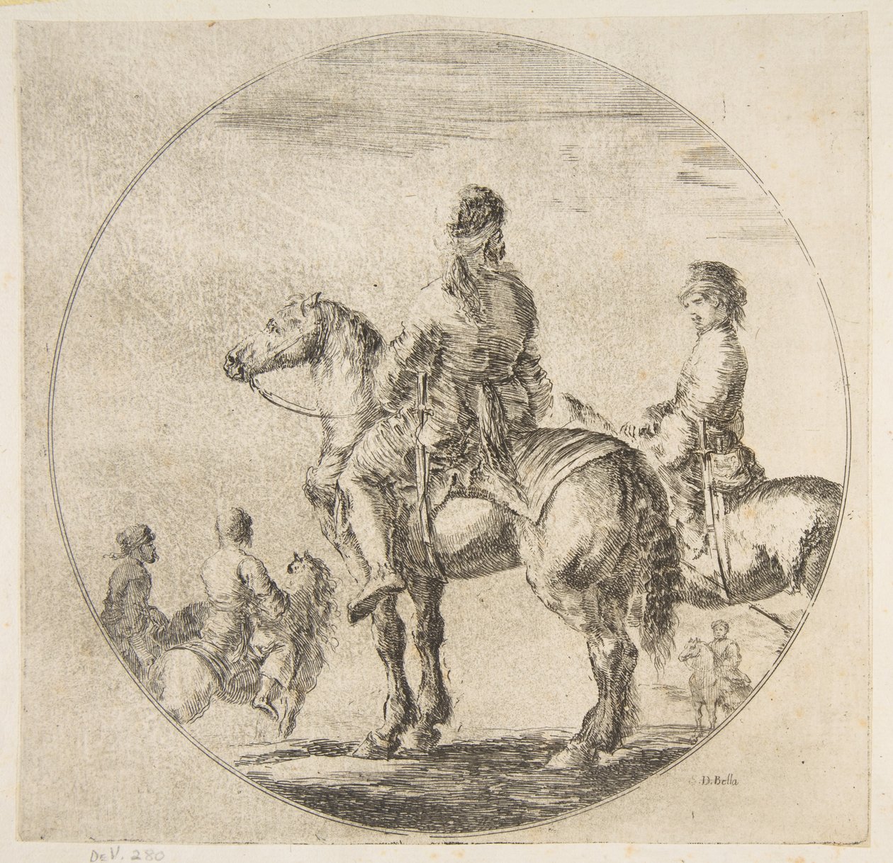 Deux cavaliers polonais avec leurs chevaux tournés vers la gauche, des Figures à cheval, vers 1651 - Stefano della Bella