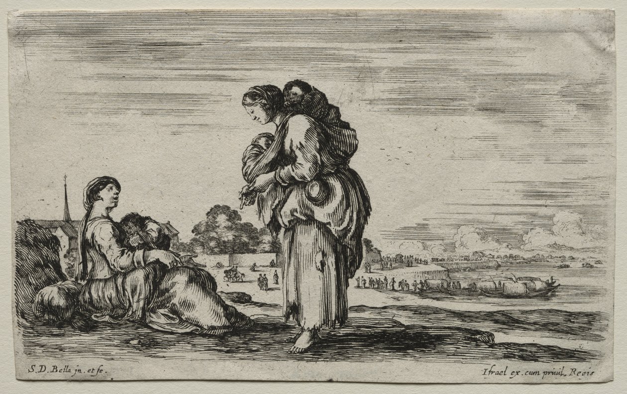 Diverses Figures et Paysages : Deux Mères Bavardant Ensemble - Stefano della Bella
