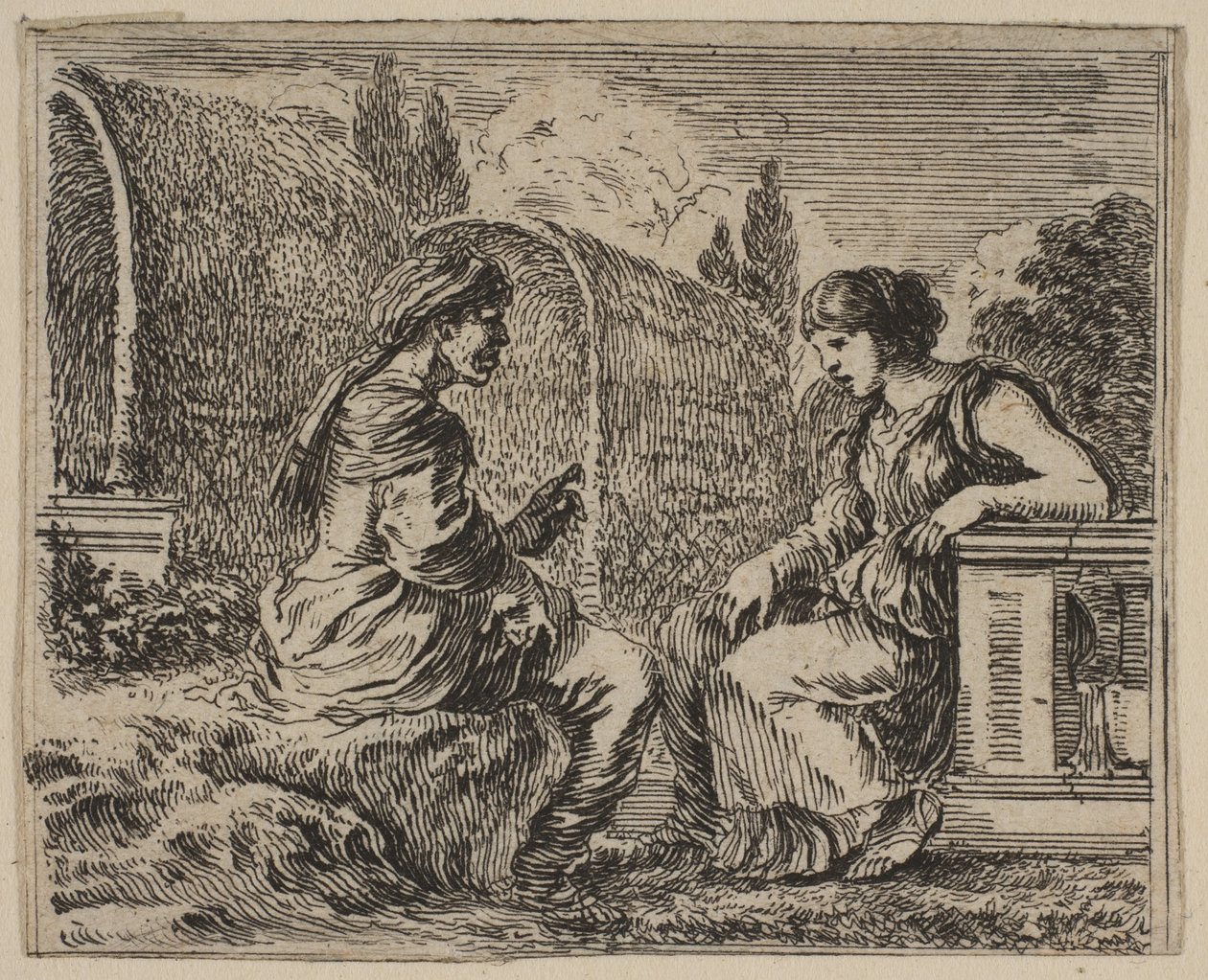 Vertumne et Pomone, du Jeu de la Mythologie - Stefano della Bella
