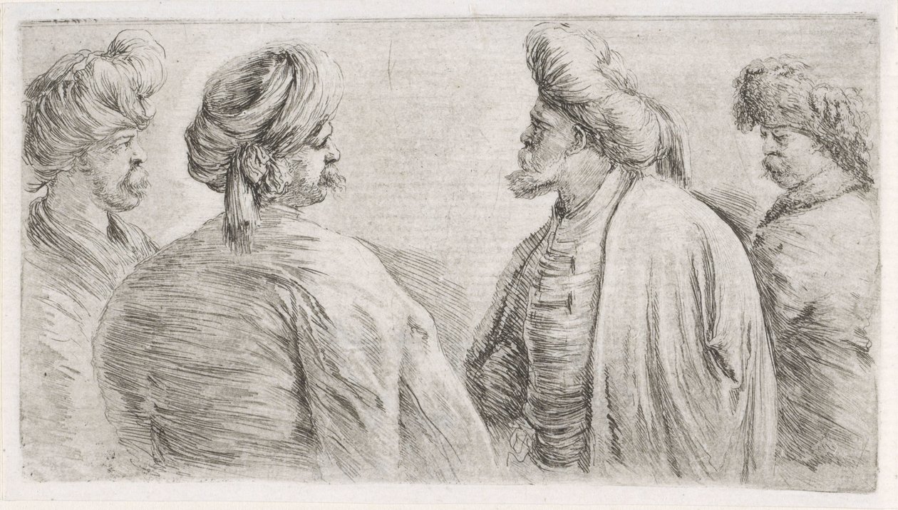 Quatre hommes turcs avec moustaches et turbans - Stefano della Bella