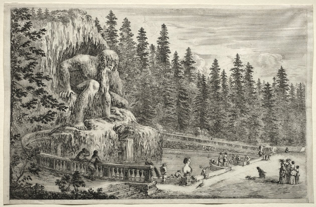 Vues de la Villa de Pratolino : Statue colossale des Apennins - Stefano della Bella