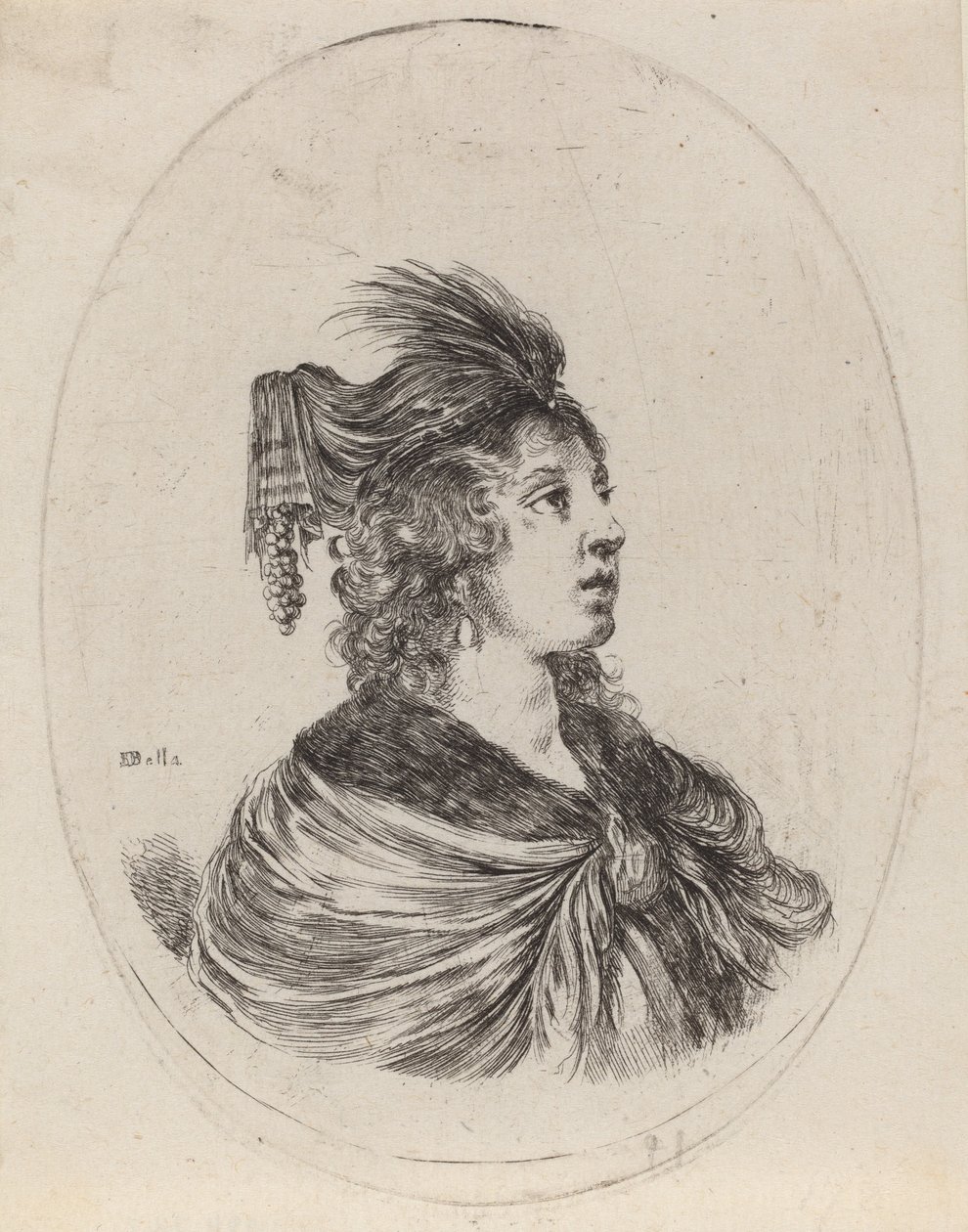 Femme en turban à plumes, tournée vers la droite, 1649-1650 - Stefano della Bella