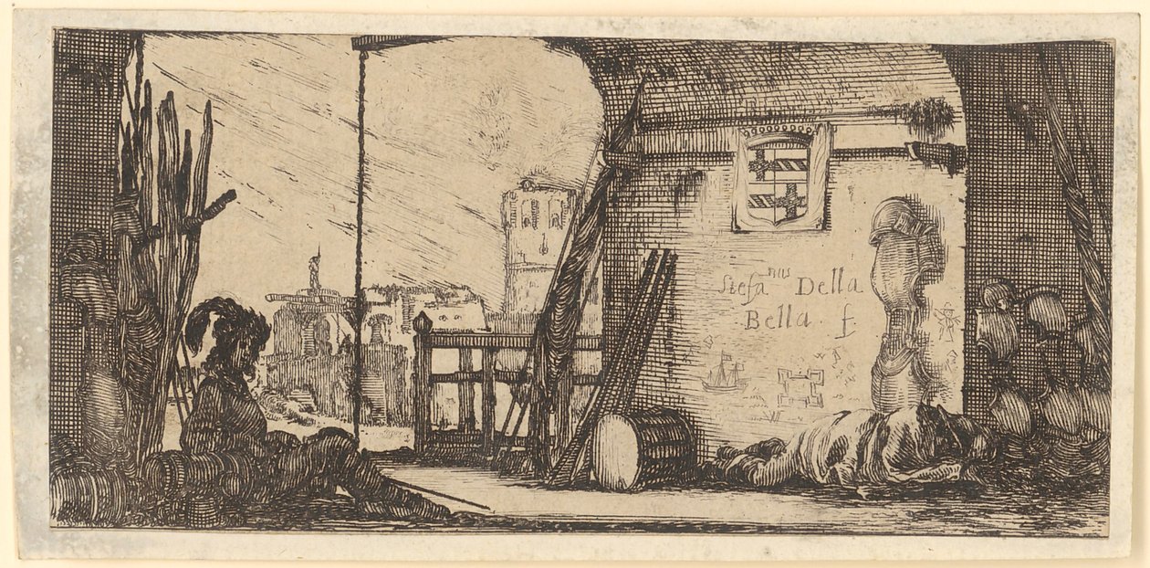 Deux soldats en armure et armés, sous une arche - Stefano della Bella