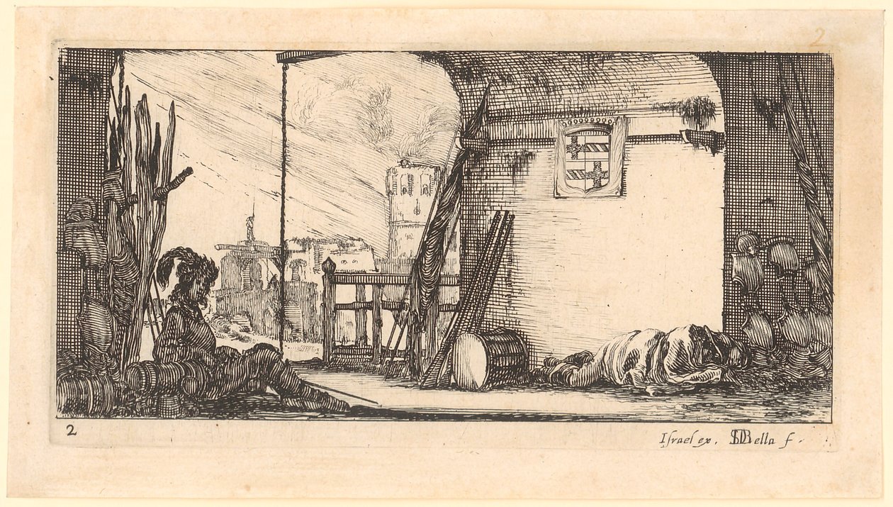 Deux soldats en armure et armés, sous une arche - Stefano della Bella