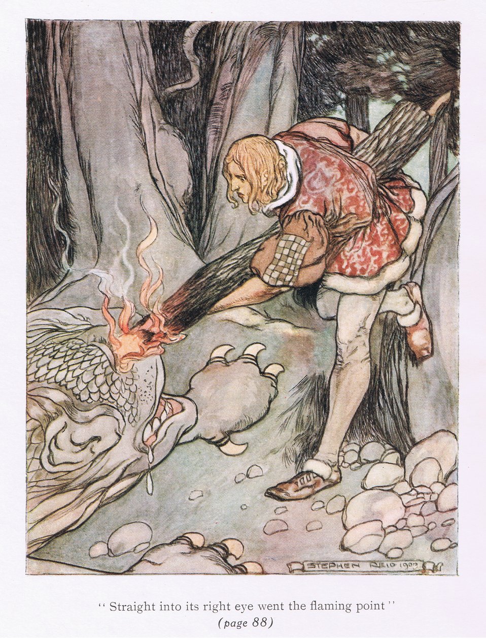 Directement dans son œil droit est allé la pointe flamboyante (lithographie en couleur) - Stephen Reid