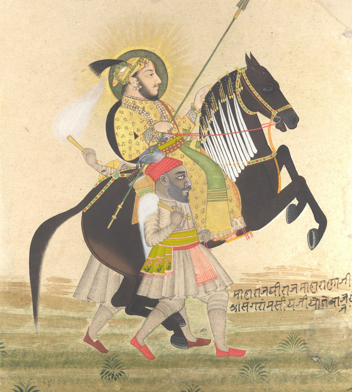 Maharana Sangram Singh chevauchant un étalon primé, vers 1712 - Stipple Master