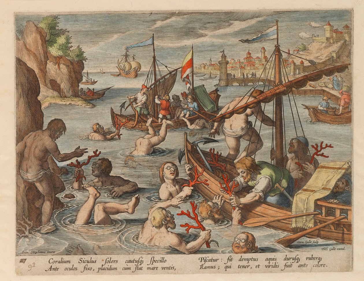 Pêche de corail. De la série Venationes Ferarum, Avium, Piscium, 1578 - Stradanus