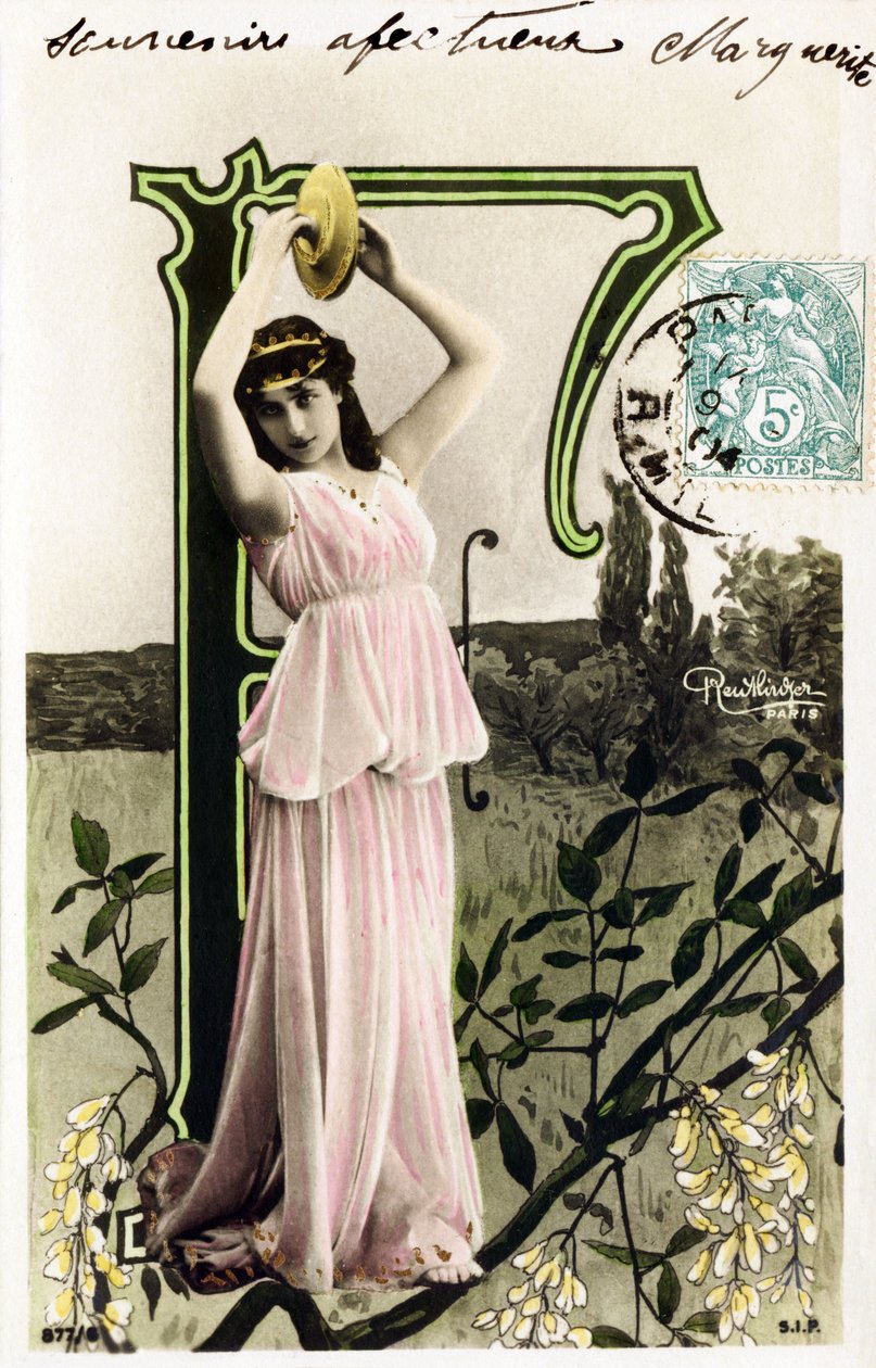 F : Mlle Beauregard, artiste des années 1900 - Alphabet en carte postale - Studio Reutlinger