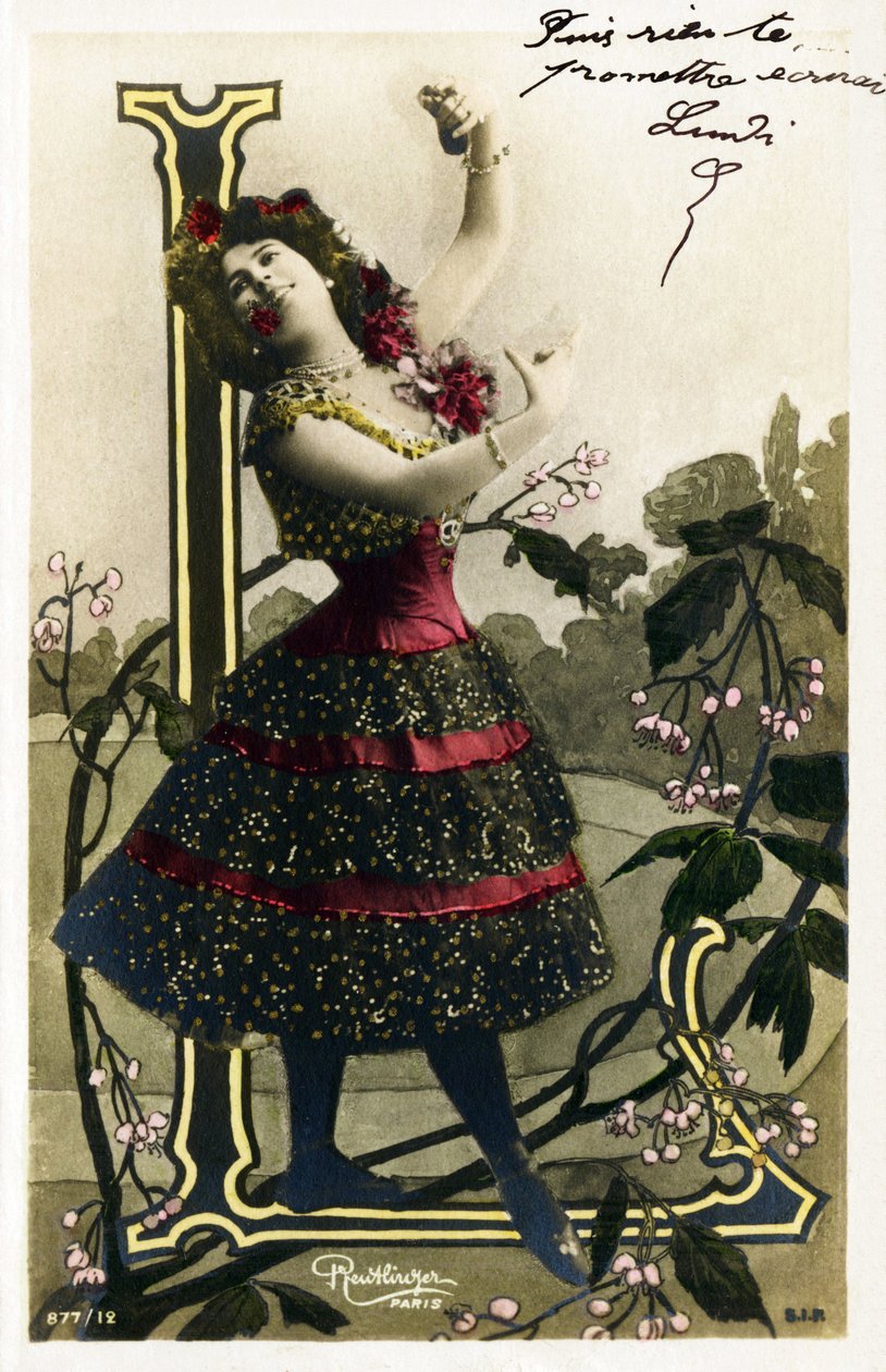 L : Luz Chavita, actrice et danseuse de la Belle Époque - Opéra Comique, Paris - Alphabet en carte postale - Studio Reutlinger