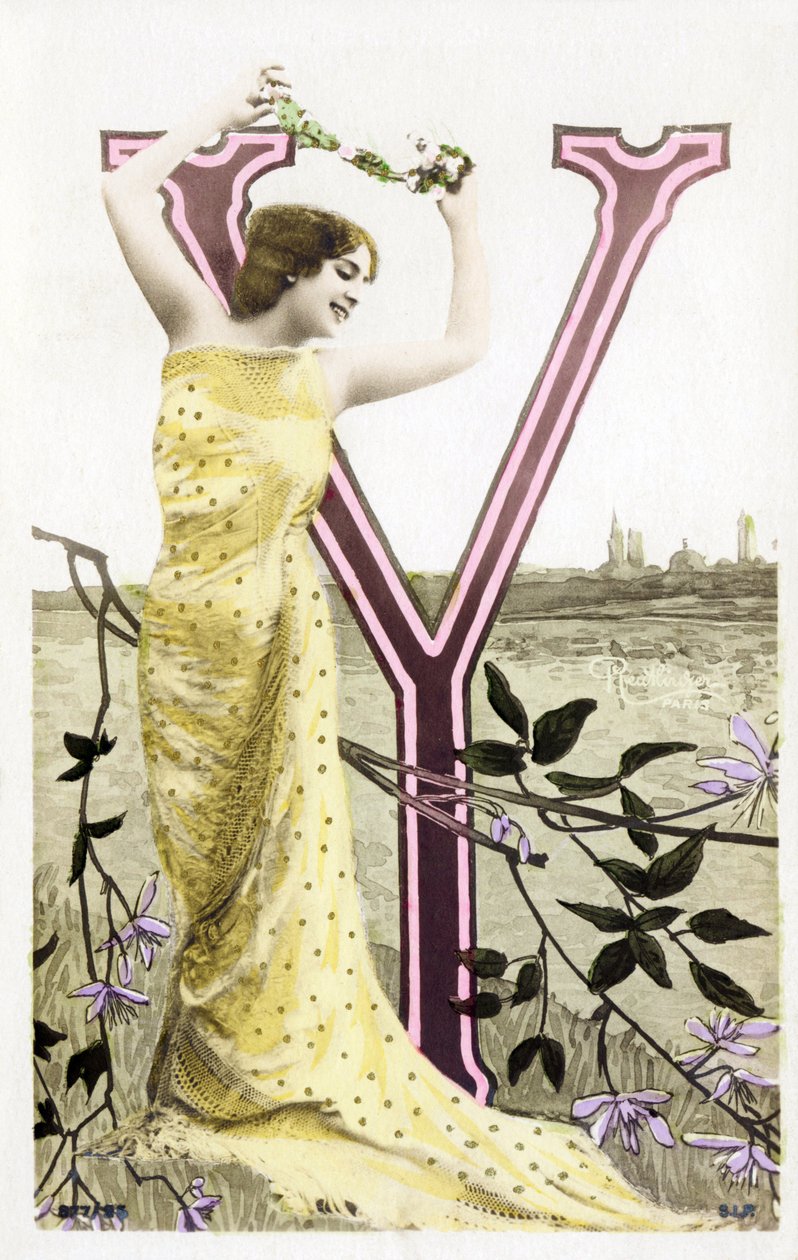 Y : Bianca Toledo, artiste, chanteuse et danseuse sévillane de la Belle Époque - Casino de Paris, Folies Bergère - alphabet en carte postale - Studio Reutlinger