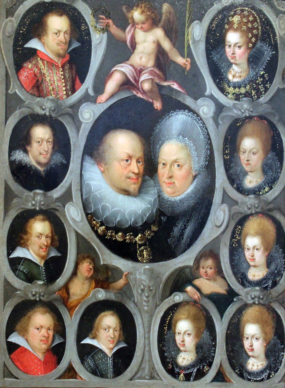Duc Friedrich I (1557-1608) (règne 1593 - 1608) et duchesse Sibylla de Wurtemberg avec dix de leurs enfants - Stuttgarter Hofmaler