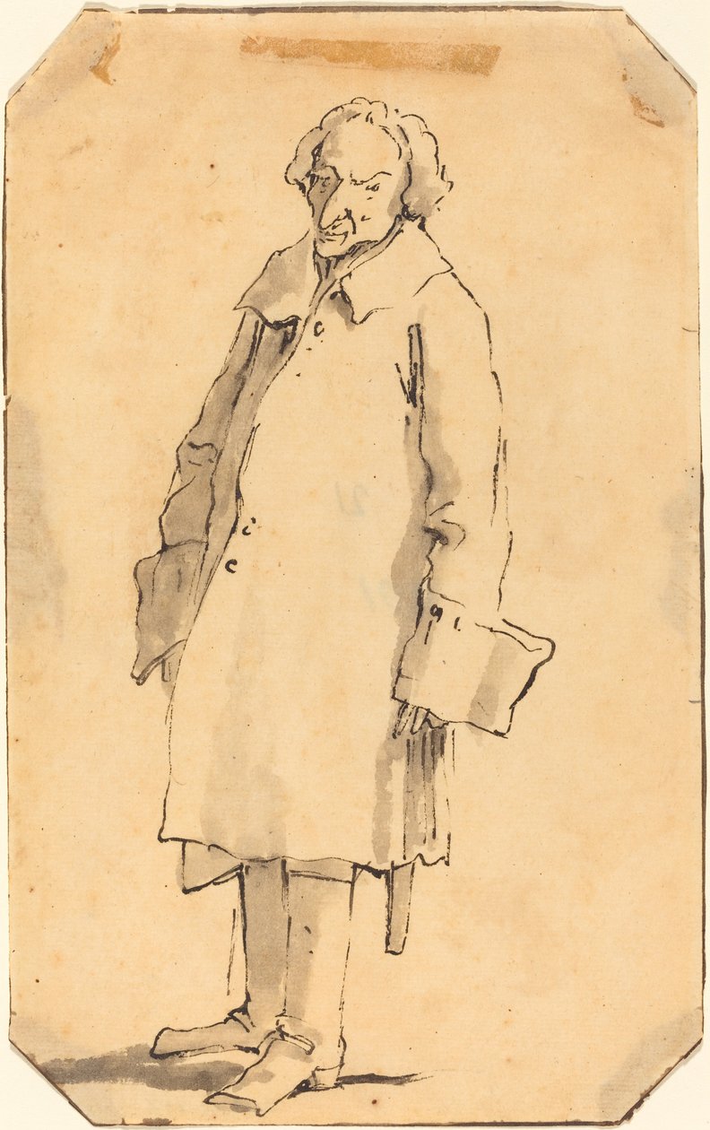 Un homme debout portant un grand manteau et des bottes - Style of Giovanni Battista Tiepolo