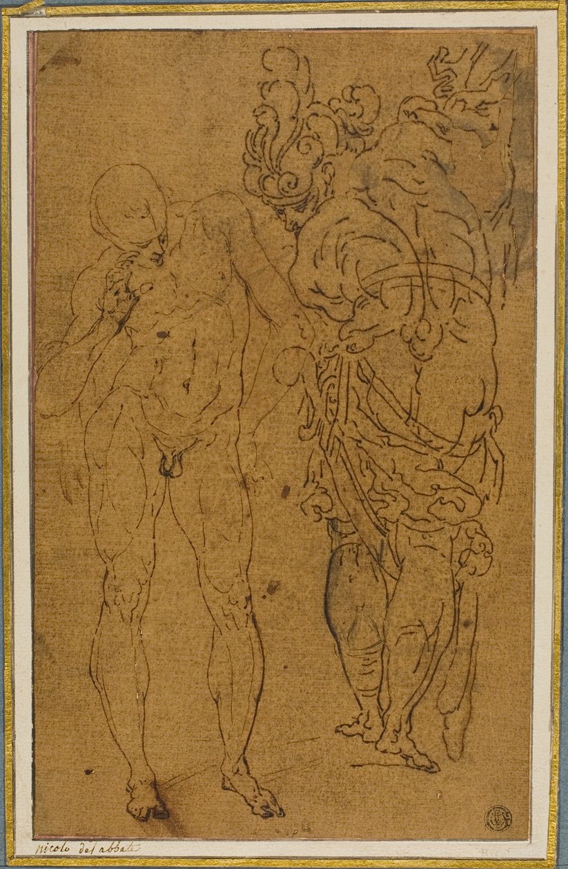 Nu masculin et guerrier en armure - Style of Giulio Benso