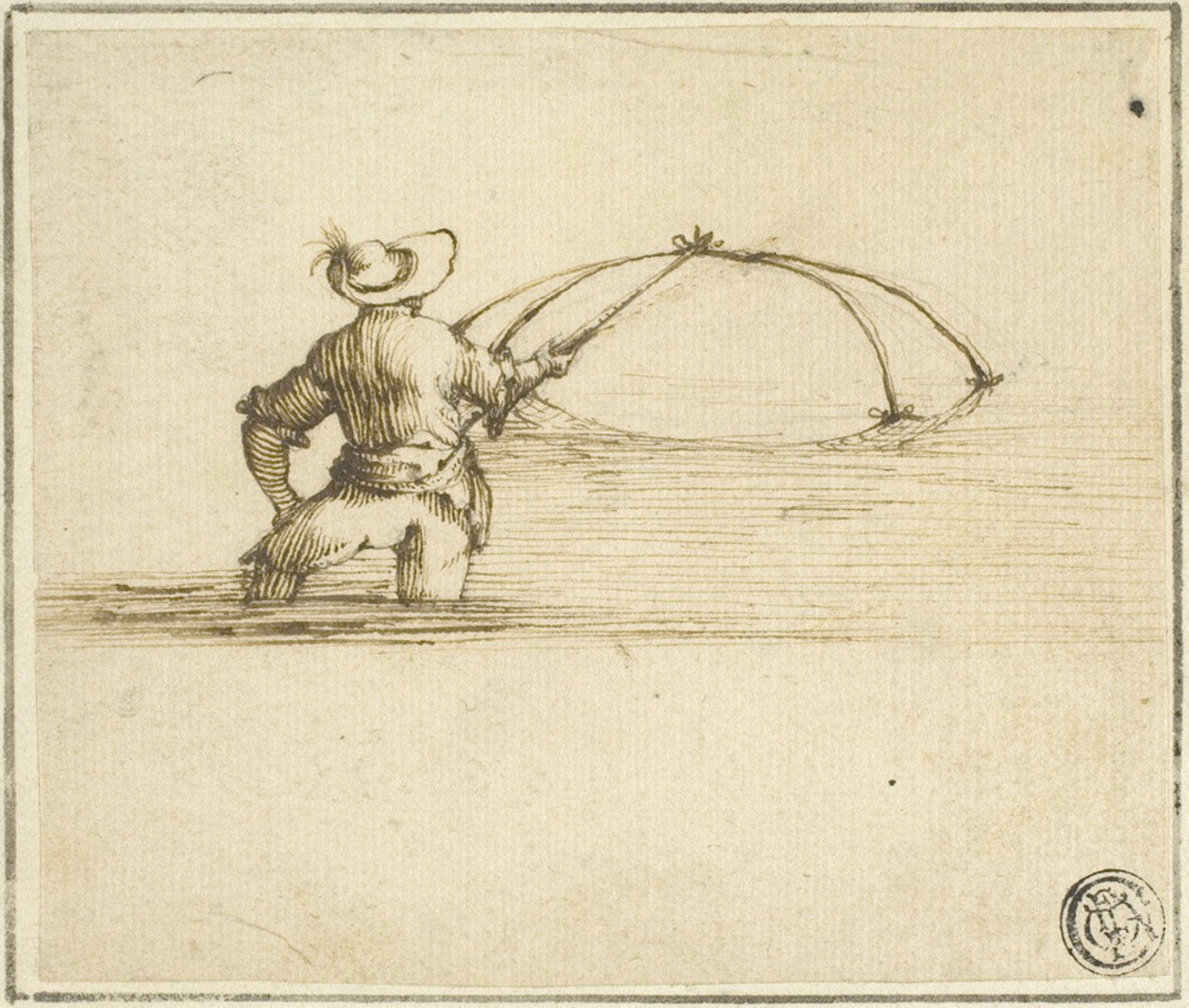 Pêcheur avec filet - Style of Jacques Callot