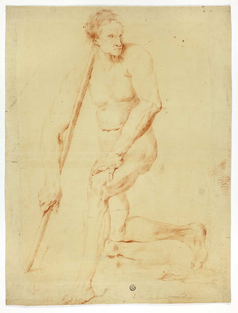 Nu académique masculin appuyé sur un bâton - Style of Pompeo Girolamo Batoni