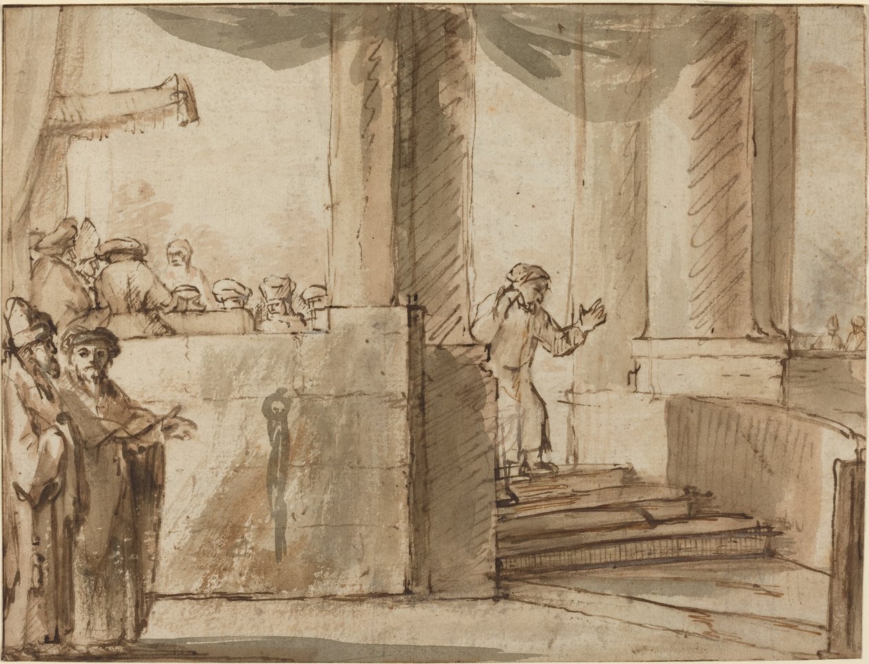 Judas quittant le grand prêtre - Style of Rembrandt van Rijn