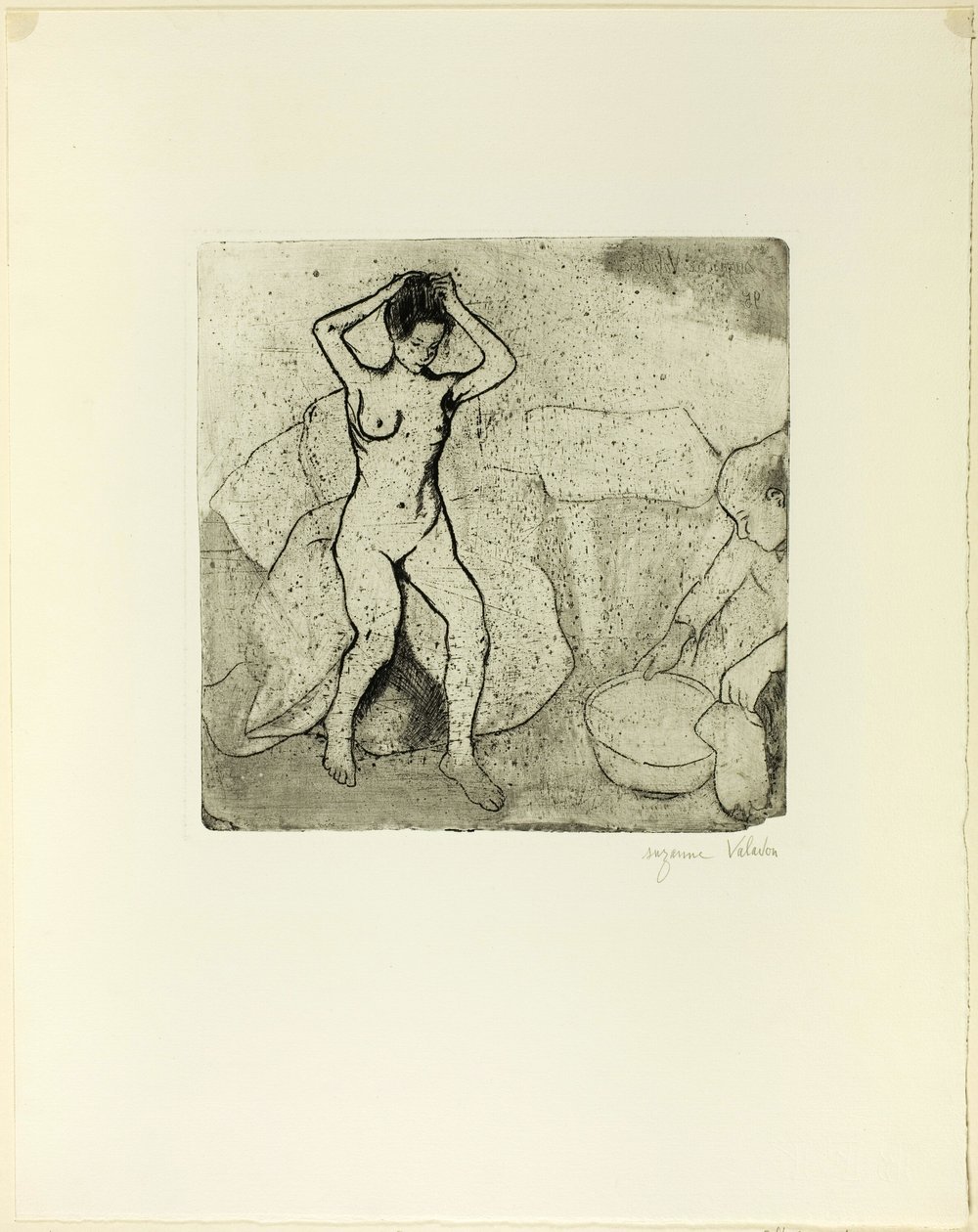 Catherine prépare le bain et Louise, nue, se coiffe - Suzanne Valadon