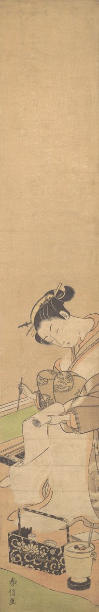 Une Oiran assise sur un lit, écrivant une lettre, vers 1769 - Suzuki Harunobu