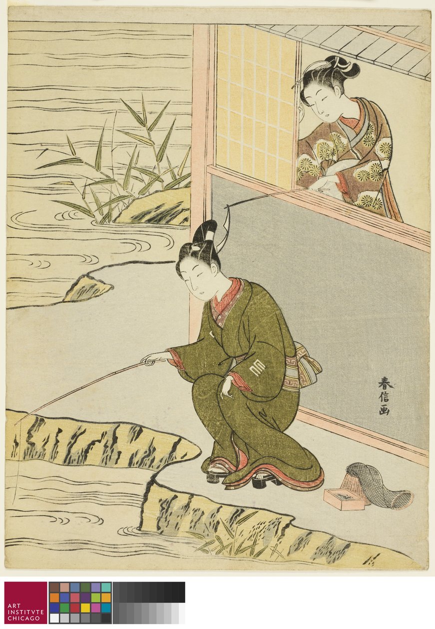 Beauté taquinant un jeune homme pêchant, vers 1768 - Suzuki Harunobu