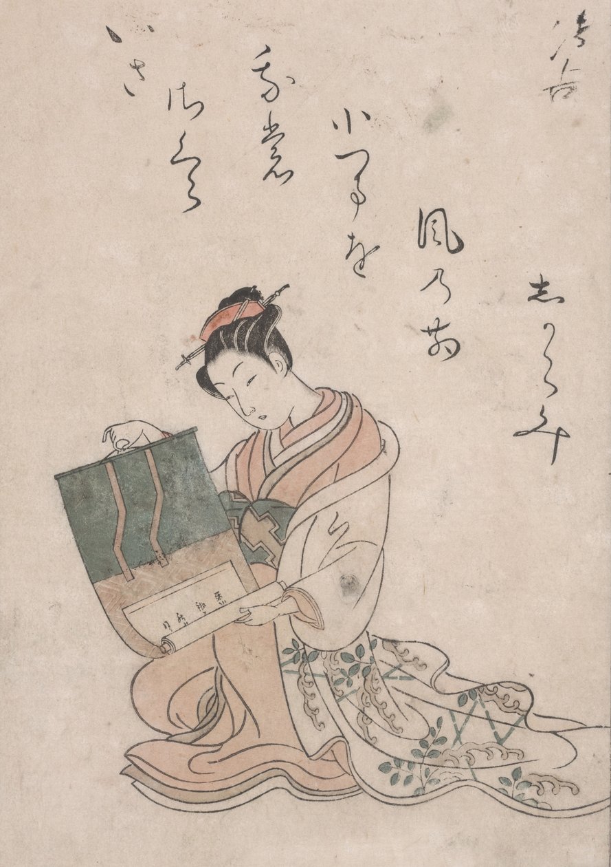 Beauté déroulant un rouleau, vers 1770 - Suzuki Harunobu