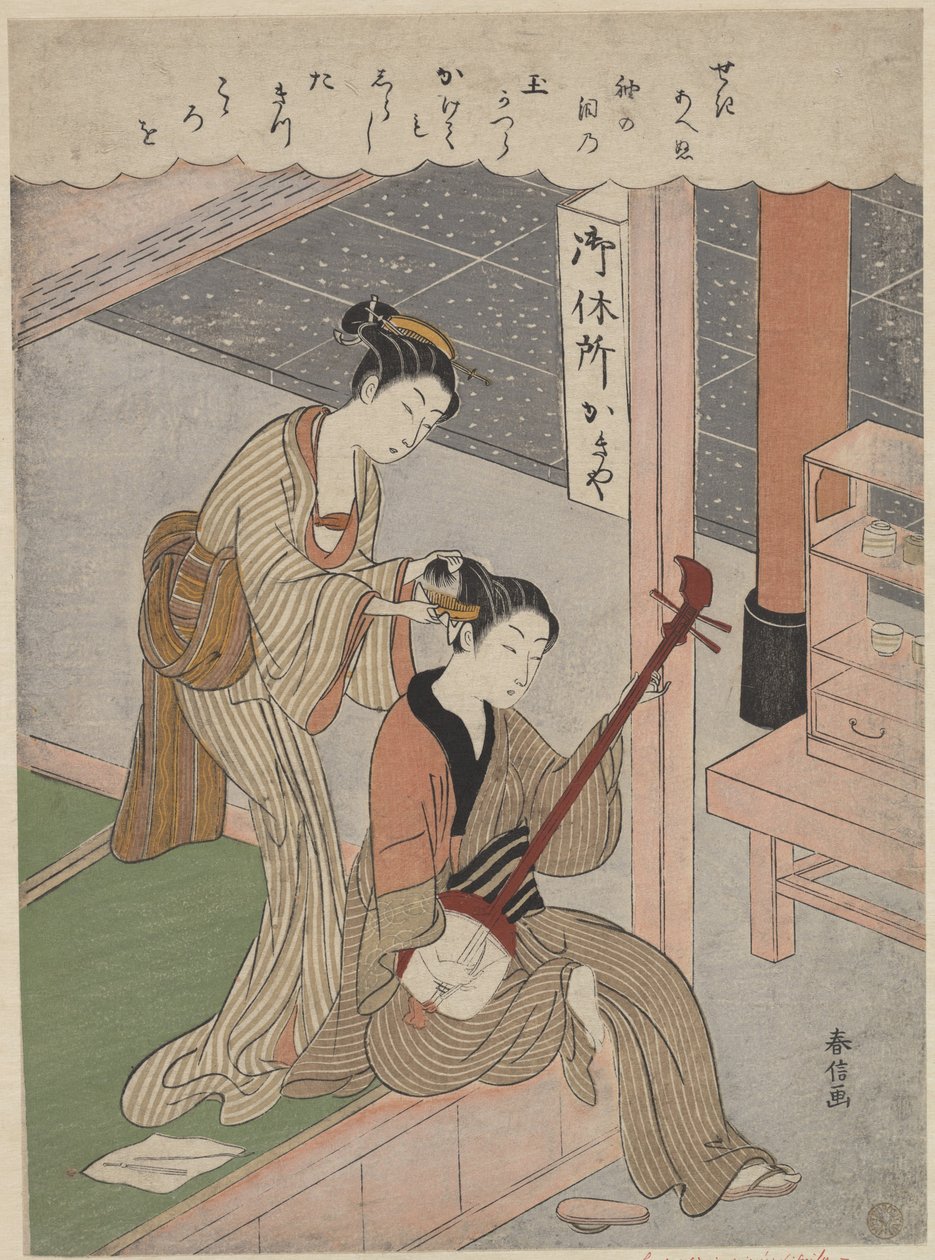 Se coiffant les cheveux - Suzuki Harunobu
