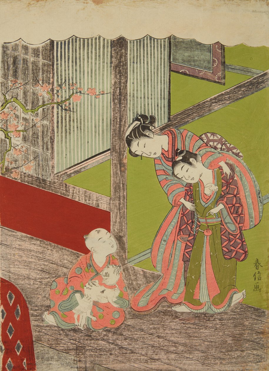 Enfants jouant avec un chat et une souris - Suzuki Harunobu