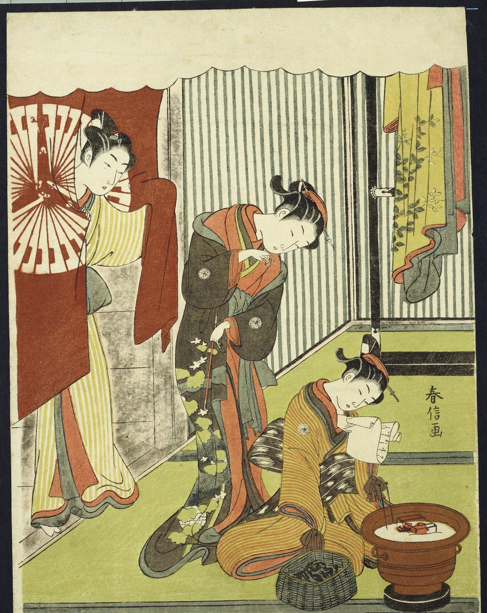 Figures dans un intérieur, une courtisane regardant son shinzo qui lit une lettre d