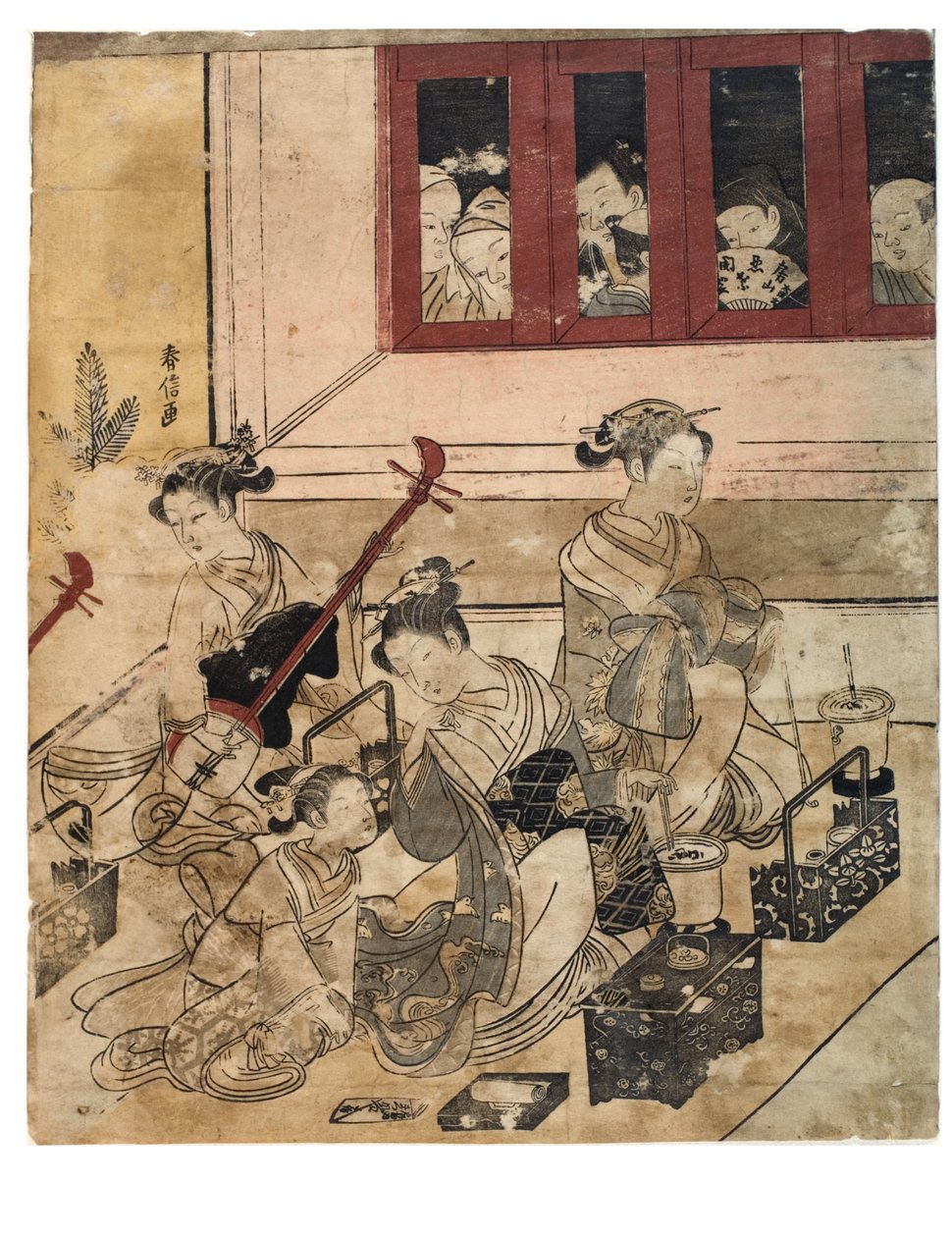 Quatre filles de Yoshiwara dans une chambre - Suzuki Harunobu