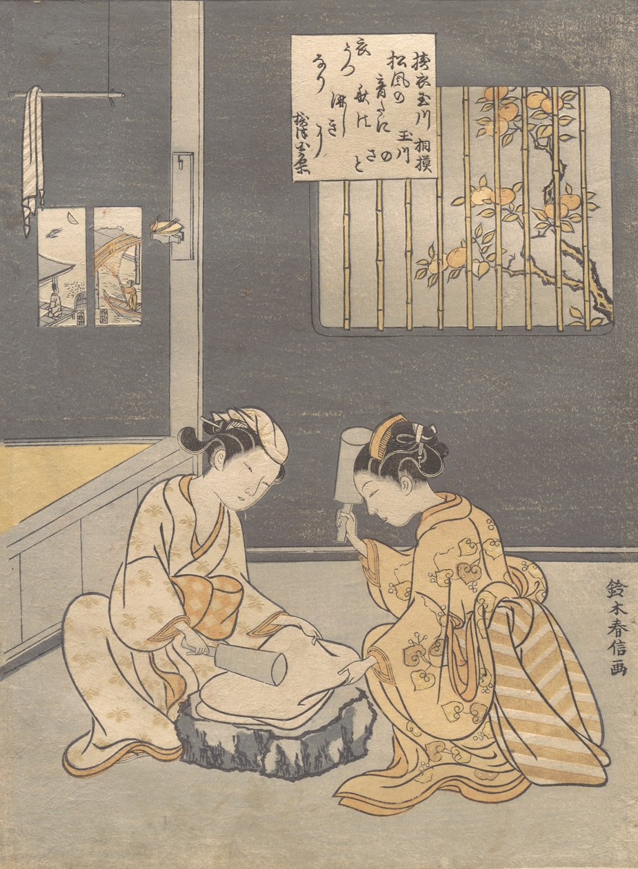 Foulage de tissu à la rivière aux bijoux Kinuta no Tamagawa, vers 1768 - Suzuki Harunobu