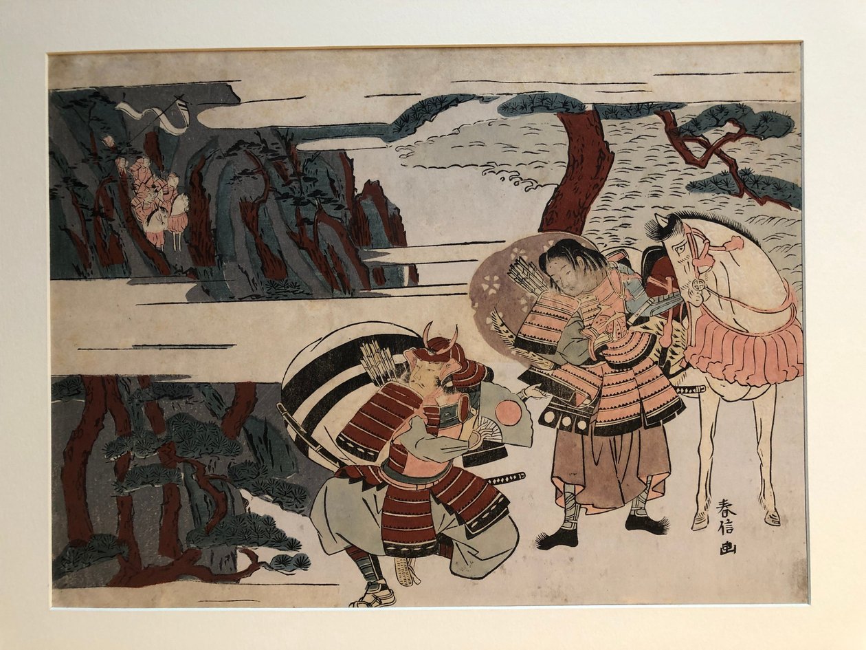 Kumagai Naozane capturant Taira no Atsumori à Ichi-no-tani - Suzuki Harunobu