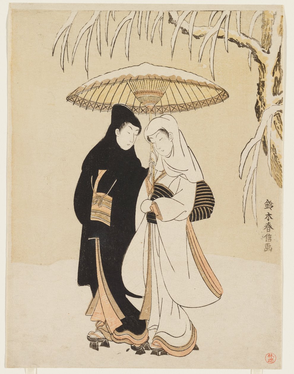 Amants sous un seul parapluie - Suzuki Harunobu