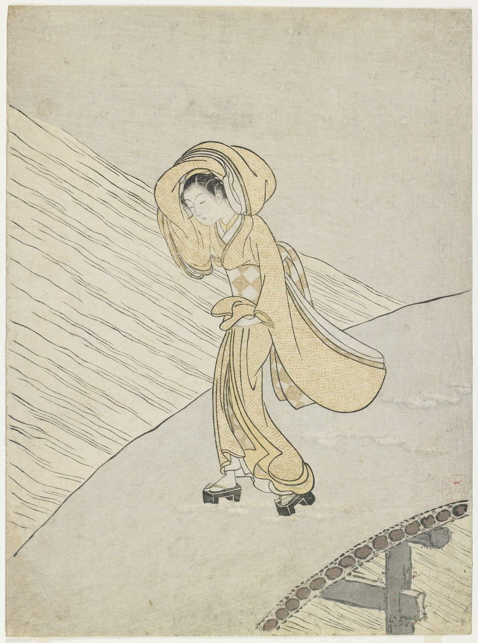 Mitate du poème de Fujiwara no Teika traversant le Sano, 1765 - Suzuki Harunobu