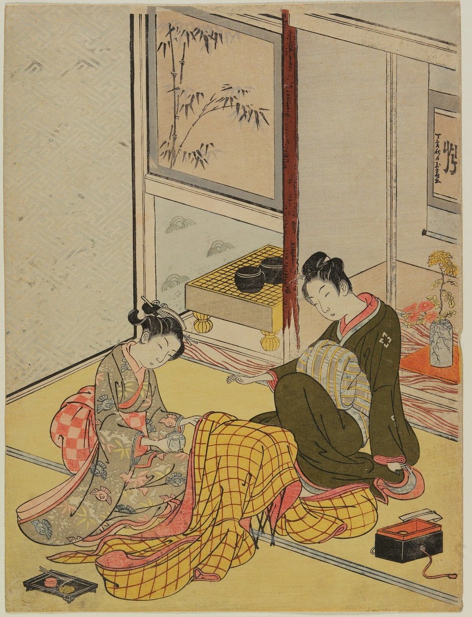 Parfumer une robe comme parodie visuelle des quatre accomplissements - Suzuki Harunobu