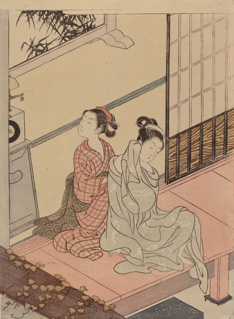Les heures du couvre-feu, de la série Huit vues de salon - Suzuki Harunobu