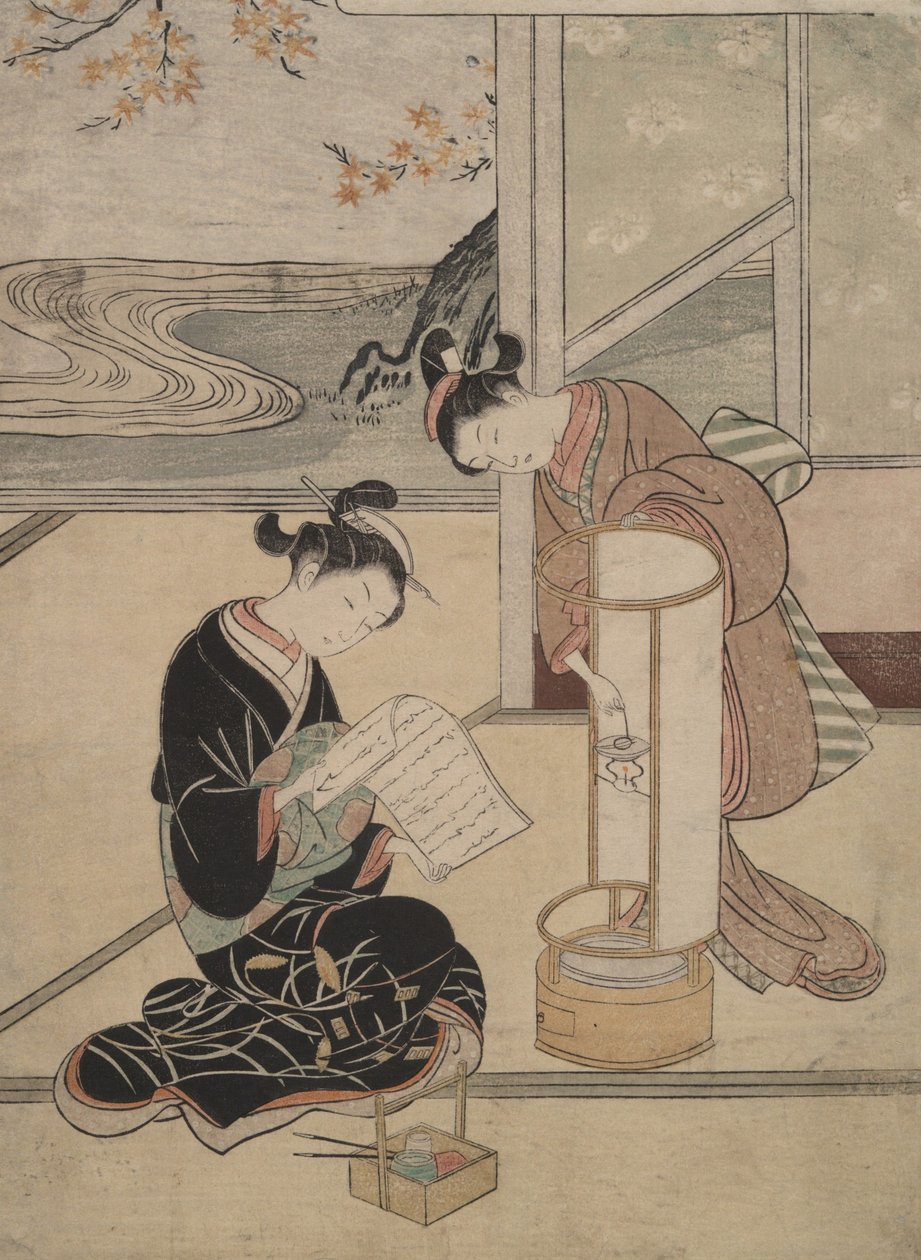 La lueur du soir de la lampe : huit vues de salon - Suzuki Harunobu