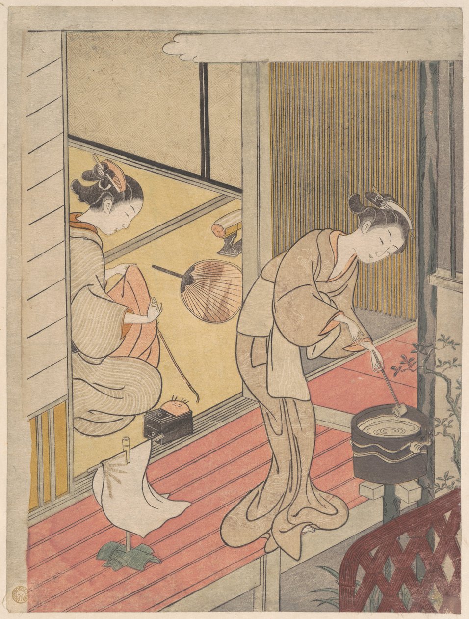 Les voiles de retour du porte-serviettes - Suzuki Harunobu