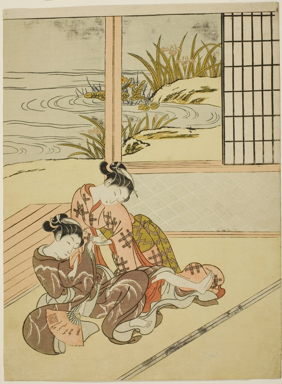 Deux femmes se battant pour un éventail - Suzuki Harunobu