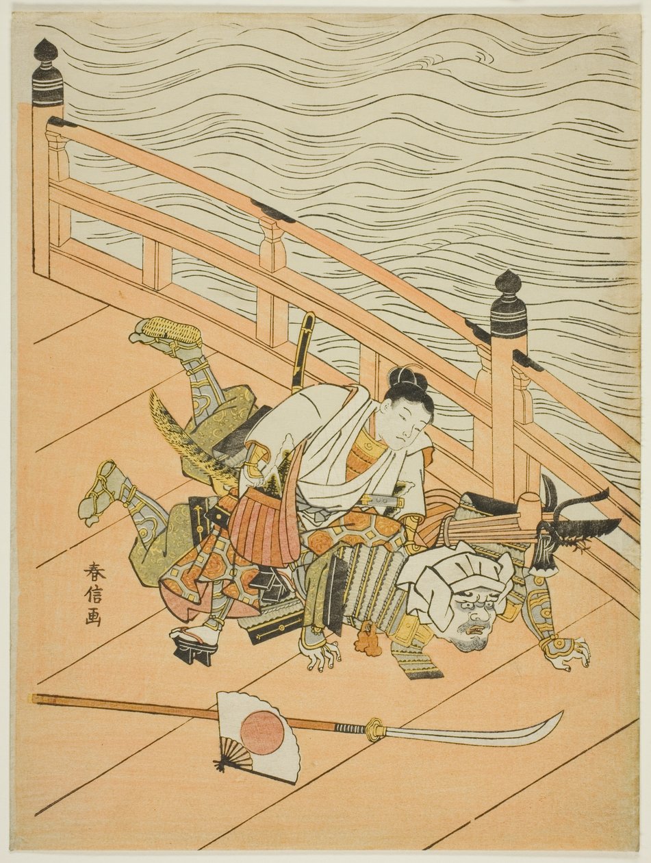 Ushiwakamaru et Benkei se battant sur le pont Gojo - Suzuki Harunobu