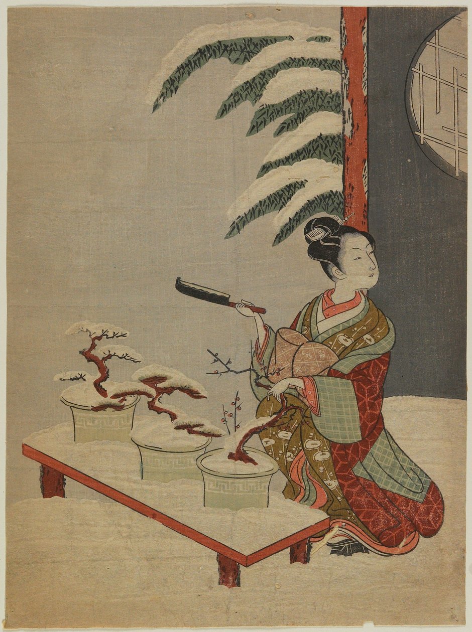 Parodie visuelle de la pièce de théâtre Nô « Hachi no ki » - Suzuki Harunobu