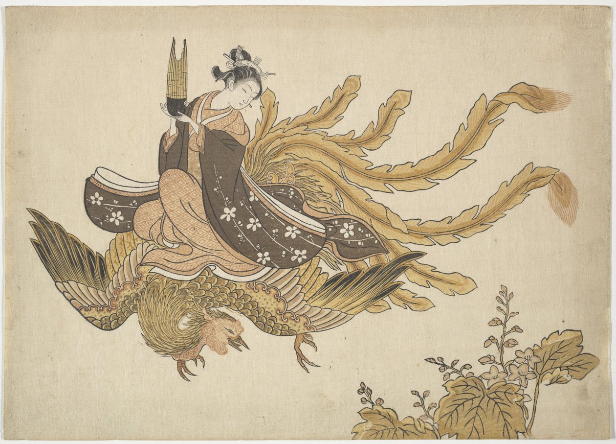 Jeune femme chevauchant un phénix - Suzuki Harunobu