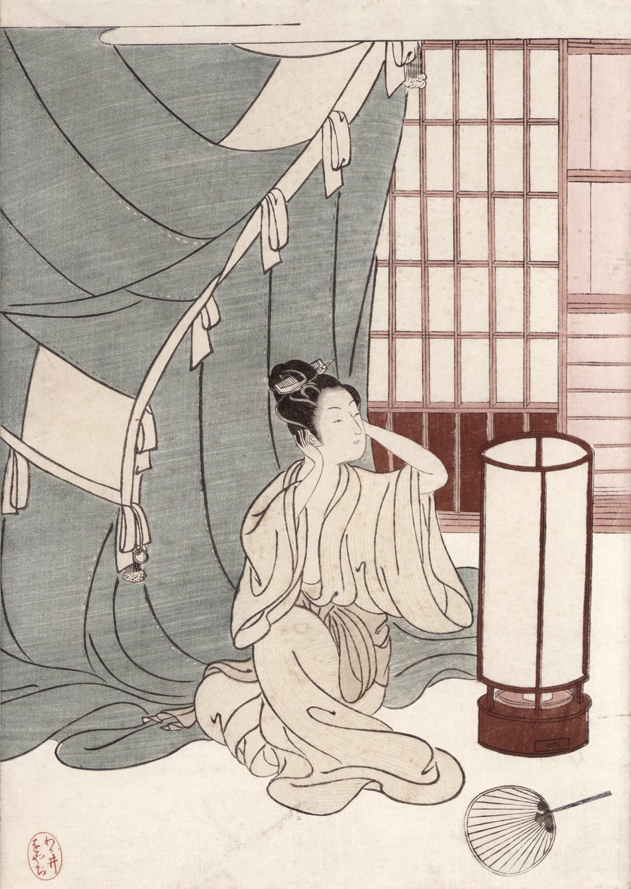 Jeune femme agenouillée près de sa moustiquaire, 1766 - Suzuki Harunobu