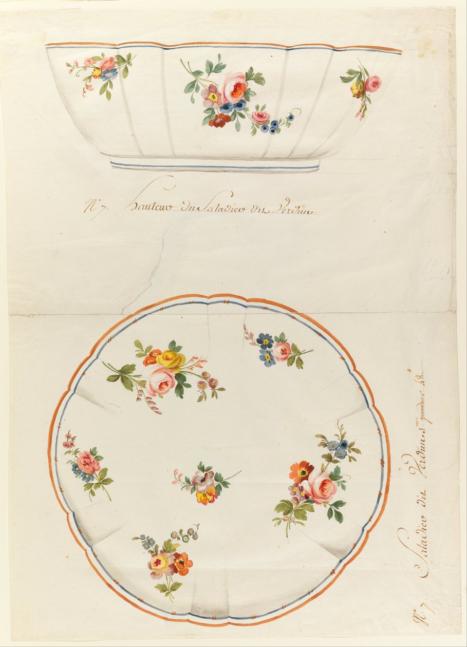 Design pour un saladier en porcelaine peinte à bord festonné, pour la Manufacture de porcelaine de Sèvres - Sèvres Porcelain Manufactory