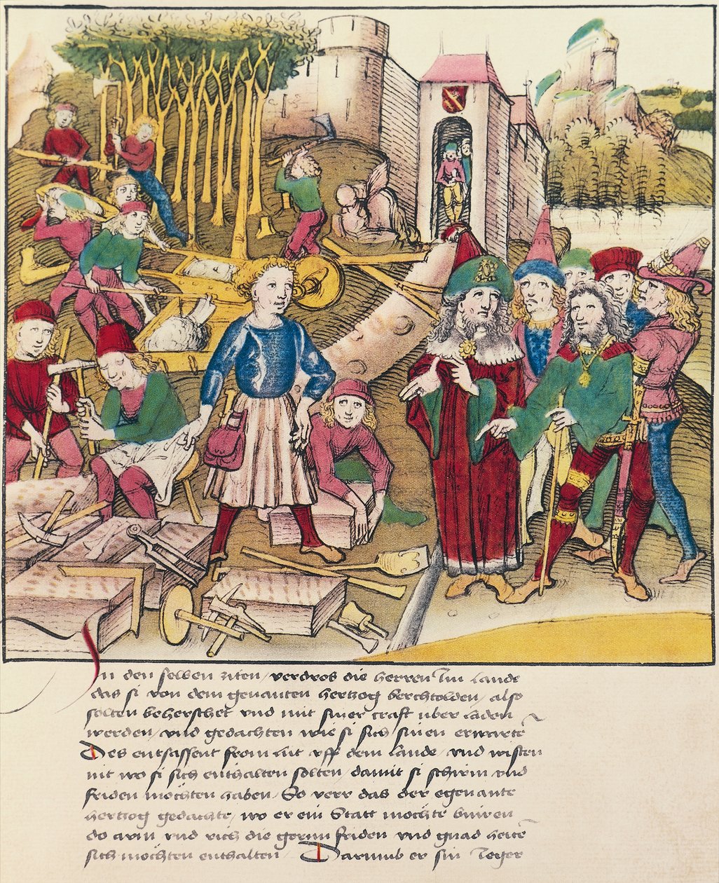 Fondation de la ville de Berne en 1191, miniature de Spiezer Bilderchronik, Suisse - Swiss School