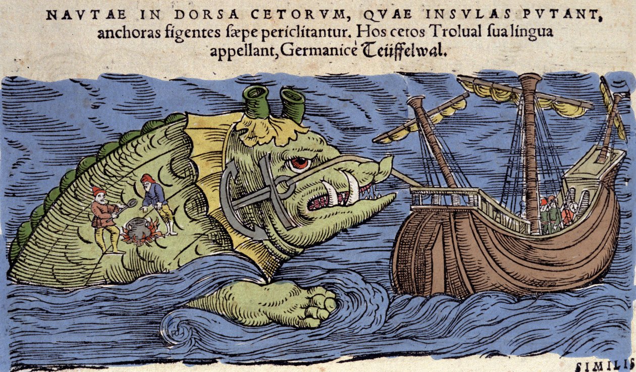 Monstre marin et navire, illustration de 