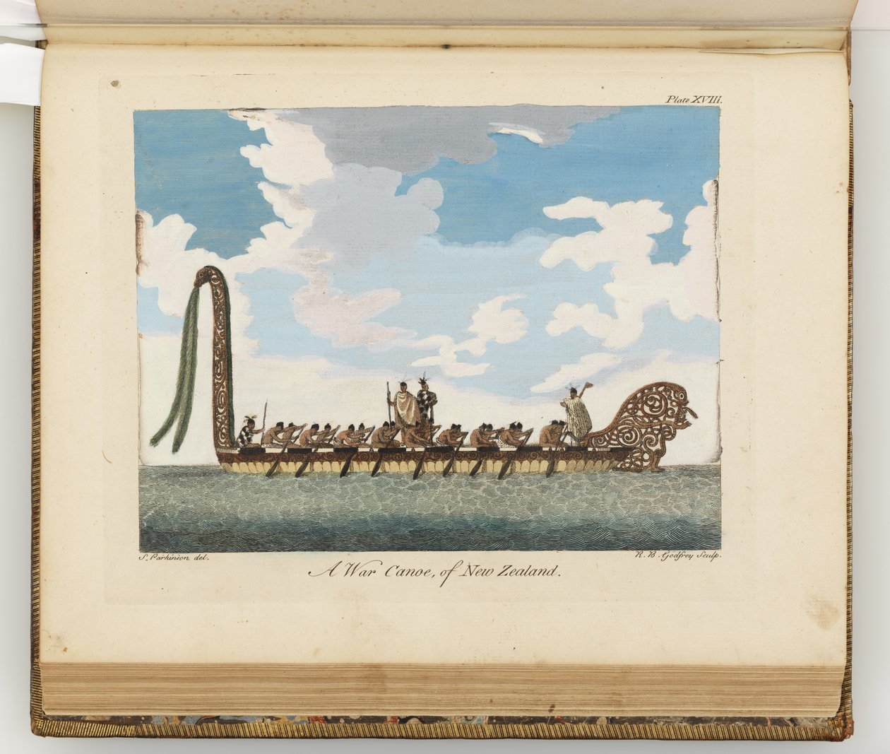 Une pirogue de guerre de Nouvelle-Zélande, illustration de A journal of a voyage to the South Seas : in His Majesty