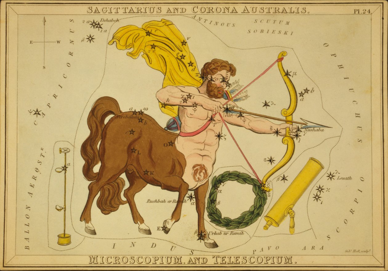 Sagittaire et Corona Australis, Microscopium et Telescopium, Illustration de 